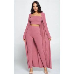NWT Pink Bandeau Cropped Top Pants & Cardigan Lois Lane Coord SET